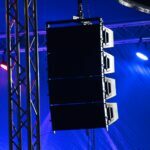 close-up photo of hanging speaker