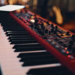 red and white electronic keyboard